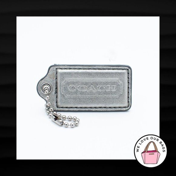 2.5" Large COACH SILVER METALLIC LEATHER NICKEL FOB BAG CHARM KEYCHAIN HANG TAG - Picture 1 of 1